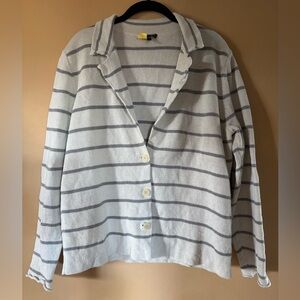 Eileen Fisher Notch Collar Bone Striped Cardigan Jacket